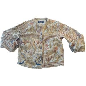 Sacred Threads Embroidered Cotton Jacket India Boho Folk Art Bird Elephant S/M